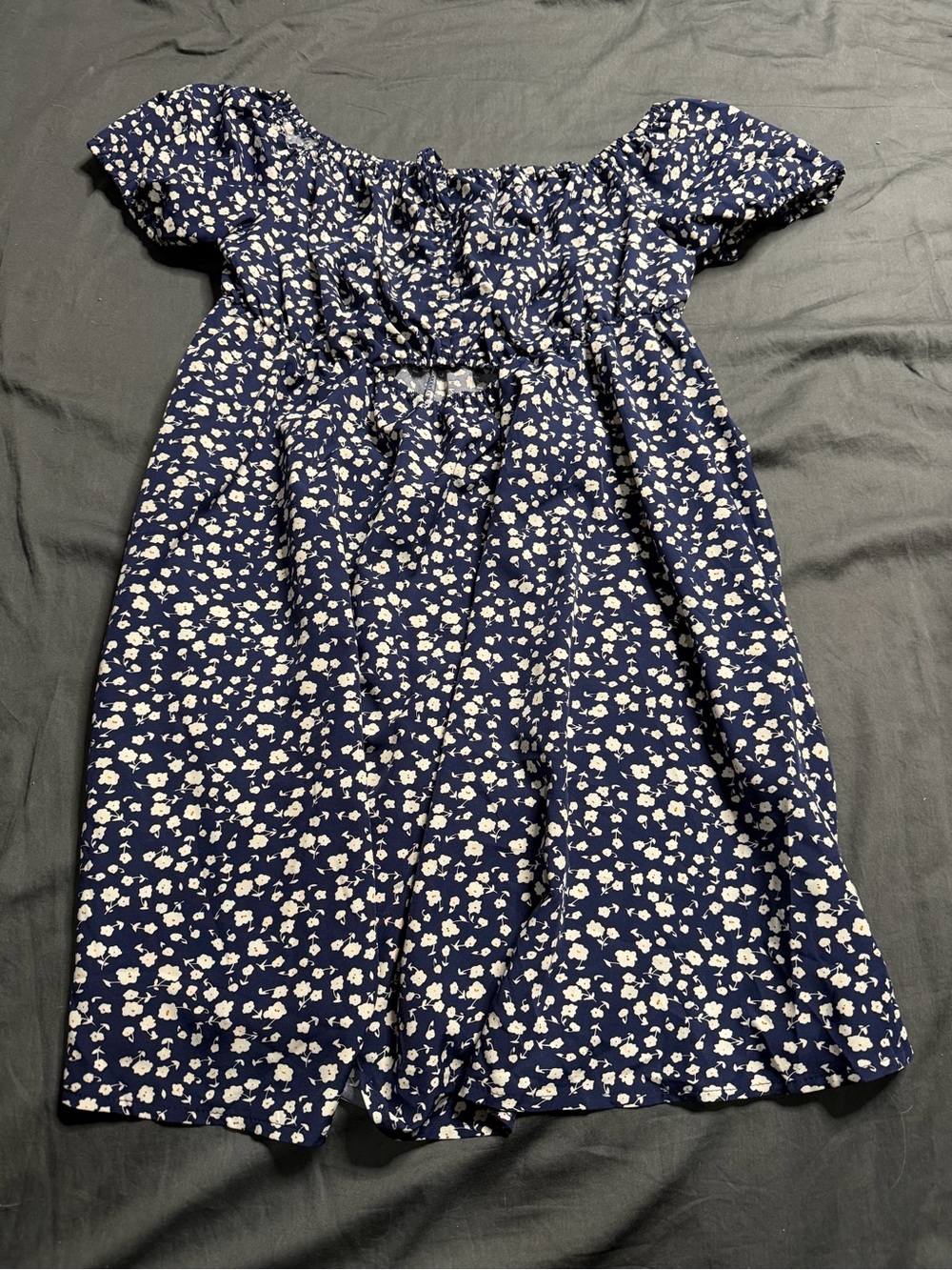 SHEIN Navy and White Floral Off-Shoulder Midi Dress